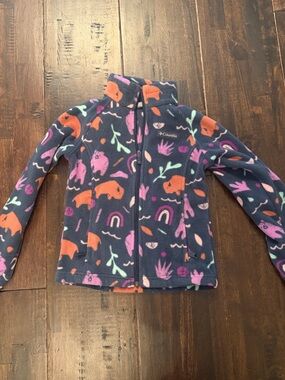 Columbia Kids Navy Fleece Jacket with Pink & Orange Prints